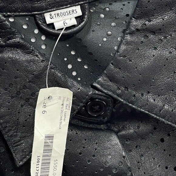 & TROUSERS Jacket Black Perforated Dots Texture Tailored Leather Women's Size 6 - Picture 9 of 13